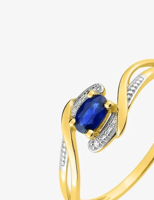 Bague saphir horizontal en or 375‰ et rhodium SO OR