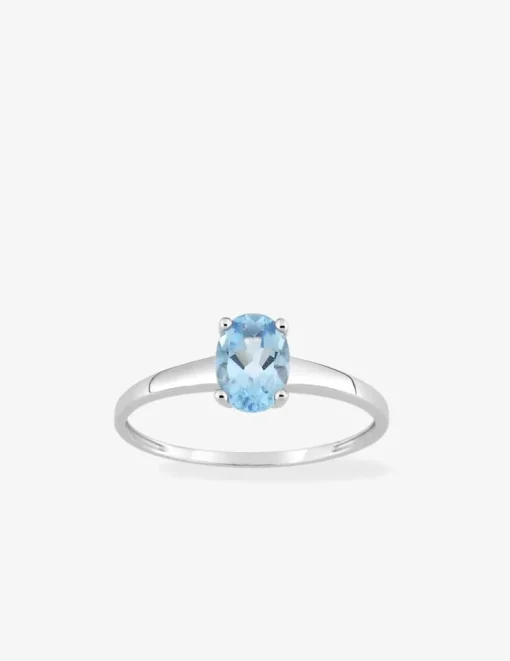 Bague sertie 4 griffes or blanc 375‰, topaze SO OR