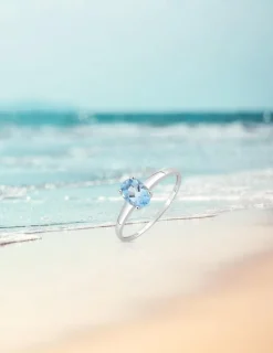 Bague sertie 4 griffes or blanc 375‰, topaze SO OR