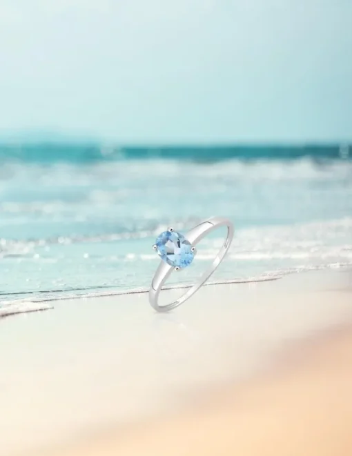 Bague sertie 4 griffes or blanc 375‰, topaze SO OR