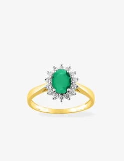 Bague soleil or jaune 750‰, émeraude, oxydes de zirconium et rhodium SO OR