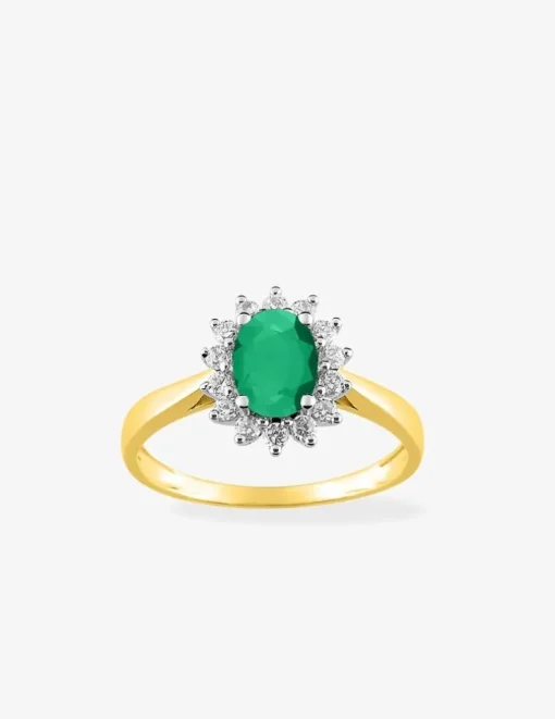 Bague soleil or jaune 750‰, émeraude, oxydes de zirconium et rhodium SO OR