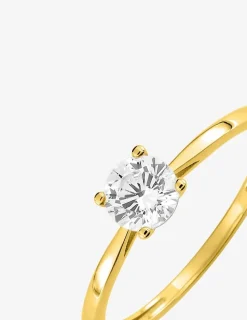 Bague solitaire 4 griffes or jaune 375 ‰ et oxyde de zirconium SO OR
