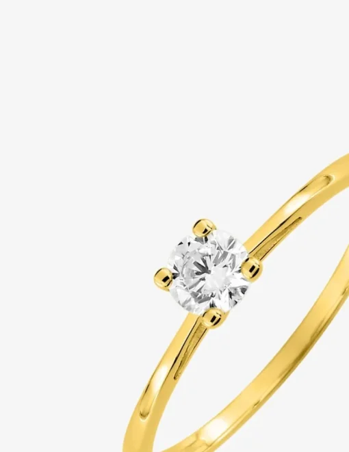 Bague solitaire 4 griffes or jaune 375 ‰ et oxyde de zirconium SO OR