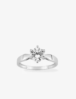 Bague solitaire 6 griffes or blanc 375 ‰ et oxyde de zirconium SO OR
