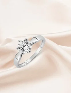 Bague solitaire 6 griffes or blanc 375 ‰ et oxyde de zirconium SO OR