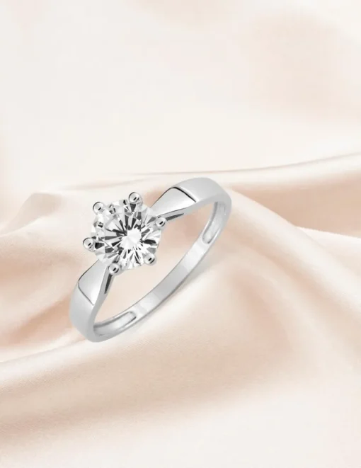Bague solitaire 6 griffes or blanc 375 ‰ et oxyde de zirconium SO OR