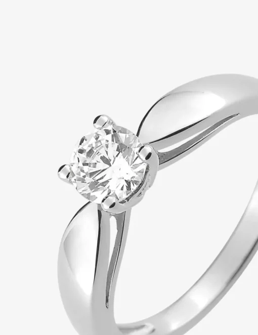 Bague solitaire 4 griffes argent rhodié 925 ‰ et oxyde de zirconium 5 mm SO OR