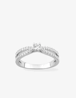Bague solitaire accompagné argent rhodié 925 ‰ et oxyde de zirconium 3,5 mm SO OR