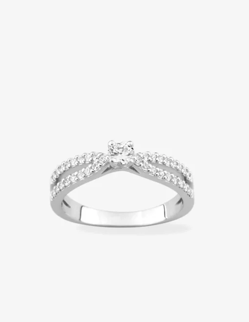 Bague solitaire accompagné argent rhodié 925 ‰ et oxyde de zirconium 3,5 mm SO OR