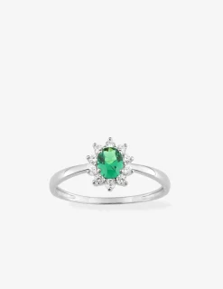Bague solitaire accompagné fleur argent rhodié 925 ‰ et oxyde de zirconium vert SO OR