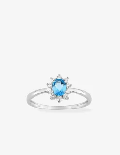 Bague solitaire accompagné fleur argent rhodié 925 ‰ et oxyde de zirconium bleu SO OR