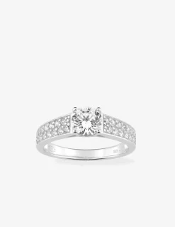 Bague solitaire accompagnée argent rhodié 925 ‰ et oxyde de zirconium 6 mm SO OR