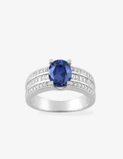 Bague solitaire accompagnée argent rhodié 925 ‰ et pavage oxyde de zirconium bleu foncé SO OR