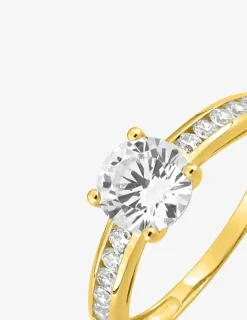 Bague solitaire accompagné or jaune 375 ‰ et oxydes de zirconium SO OR