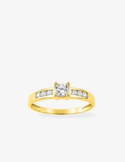 Bague solitaire accompagné or jaune 375 ‰ et oxydes de zirconium SO OR