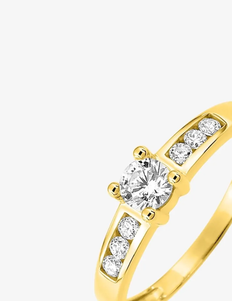 Bague solitaire accompagné or jaune 375 ‰ et oxydes de zirconium SO OR