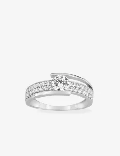 Bague solitaire accompagné or blanc 375 ‰ et oxydes de zirconium SO OR