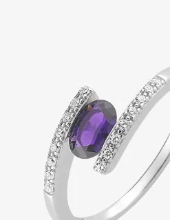 Bague solitaire accompagné fantaisie argent rhodié 925 ‰ et oxyde de zirconium violet SO OR