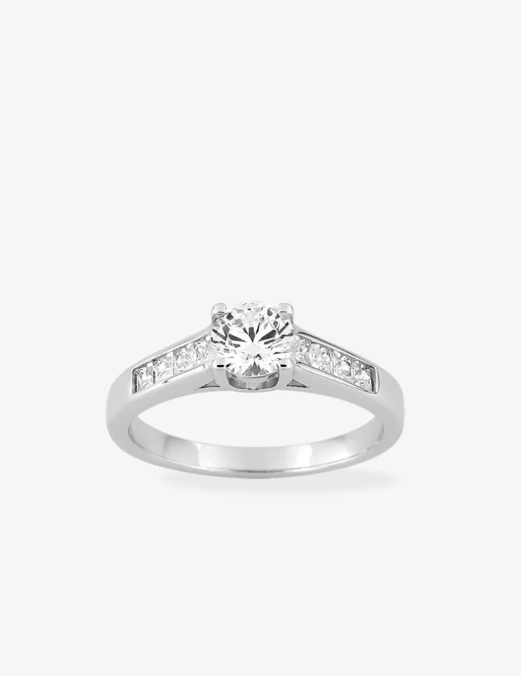 Bague solitaire accompagnée argent rhodié 925 ‰ et oxyde de zirconium 5,5 mm SO OR
