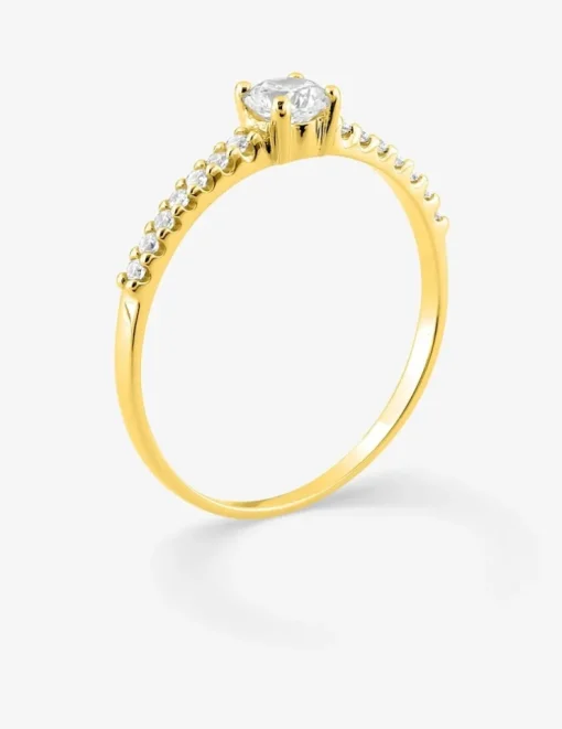 Bague solitaire accompagné or jaune 750 ‰, oxyde de zirconium SO OR
