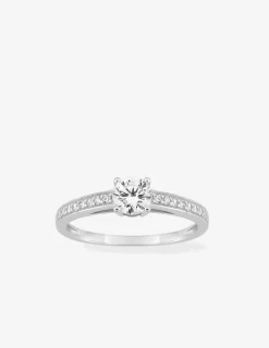 Bague solitaire accompagné or blanc 750 ‰ et oxydes de zirconium sertis griffes et rail SO OR