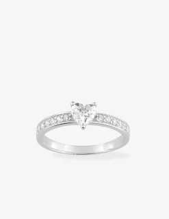 Bague solitaire accompagnée argent rhodié 925 ‰ et oxyde de zirconium 5 mm SO OR