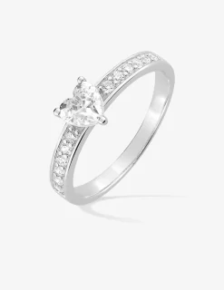 Bague solitaire accompagnée argent rhodié 925 ‰ et oxyde de zirconium 5 mm SO OR