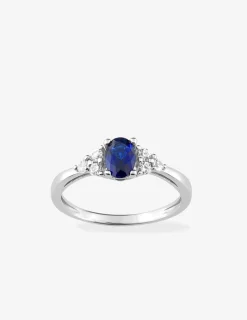 Bague solitaire accompagné argent rhodié 925 ‰ et oxyde de zirconium bleu foncé SO OR