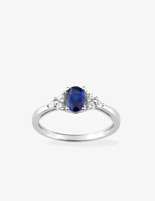 Bague solitaire accompagné argent rhodié 925 ‰ et oxyde de zirconium bleu foncé SO OR