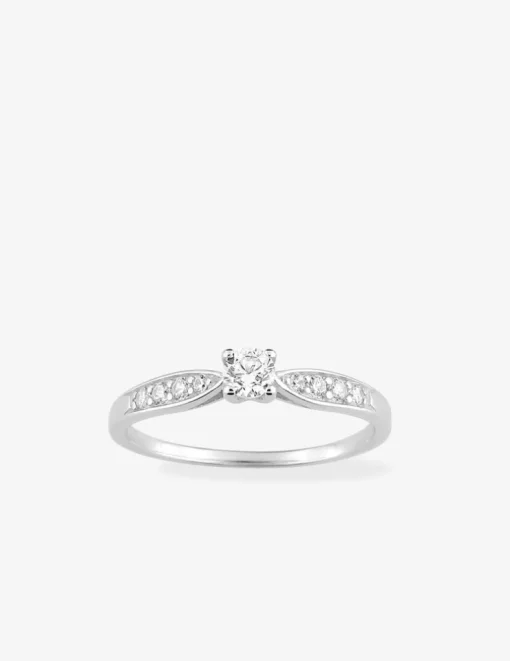 Bague solitaire accompagnée argent rhodié 925 ‰ et oxyde de zirconium 3,5 mm SO OR