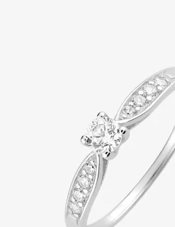 Bague solitaire accompagnée argent rhodié 925 ‰ et oxyde de zirconium 3,5 mm SO OR