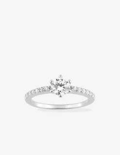 Bague solitaire accompagné argent rhodié 925 ‰ et oxyde de zirconium 5,5 mm SO OR