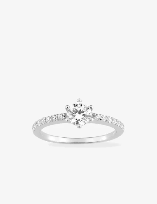 Bague solitaire accompagné argent rhodié 925 ‰ et oxyde de zirconium 5,5 mm SO OR