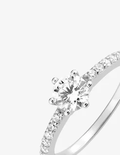 Bague solitaire accompagné argent rhodié 925 ‰ et oxyde de zirconium 5,5 mm SO OR