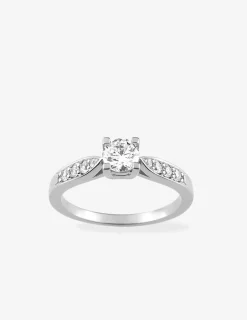 Bague solitaire accompagnée argent rhodié 925 ‰ et oxyde de zirconium 5 mm SO OR