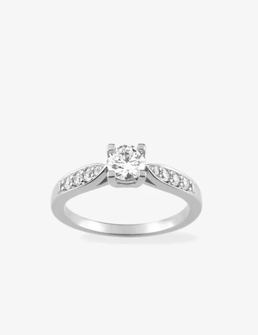 Bague solitaire accompagnée argent rhodié 925 ‰ et oxyde de zirconium 5 mm SO OR