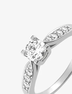 Bague solitaire accompagnée argent rhodié 925 ‰ et oxyde de zirconium 5 mm SO OR