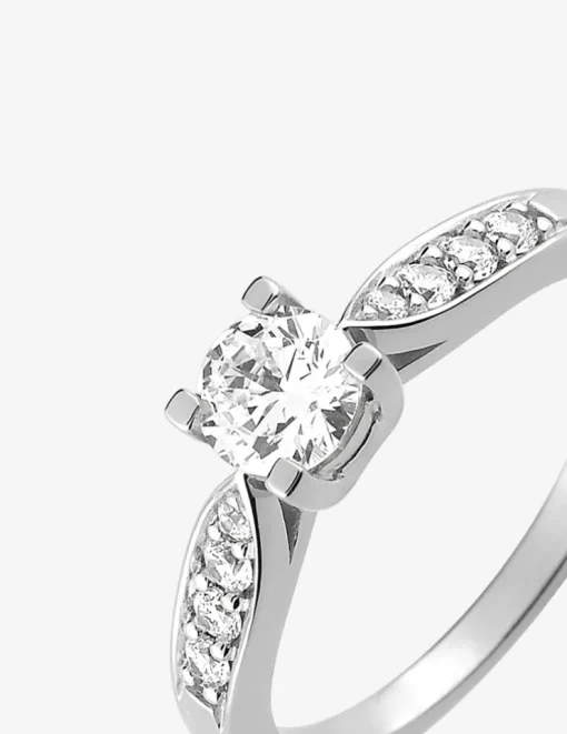 Bague solitaire accompagnée argent rhodié 925 ‰ et oxyde de zirconium 5 mm SO OR