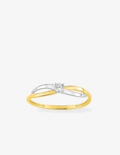 Bague solitaire bicolore 375 ‰ et oxyde de zirconium et rhodium SO OR