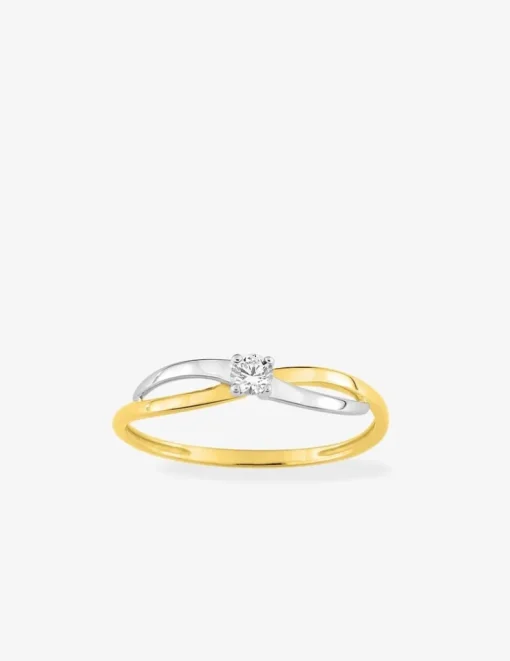 Bague solitaire bicolore 375 ‰ et oxyde de zirconium et rhodium SO OR
