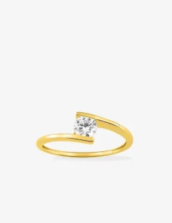 Bague solitaire décalée or jaune 375 ‰ et oxyde de zirconium SO OR