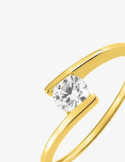 Bague solitaire décalée or jaune 375 ‰ et oxyde de zirconium SO OR