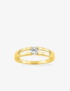 Bague solitaire double or jaune 375 ‰ et oxyde de zirconium SO OR