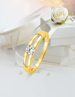 Bague solitaire double or jaune 375 ‰ et oxyde de zirconium SO OR