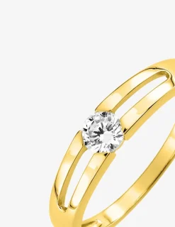 Bague solitaire double or jaune 375 ‰ et oxyde de zirconium SO OR