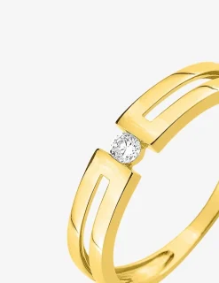 Bague solitaire double pince or blanc 375 ‰ et oxyde de zirconium SO OR