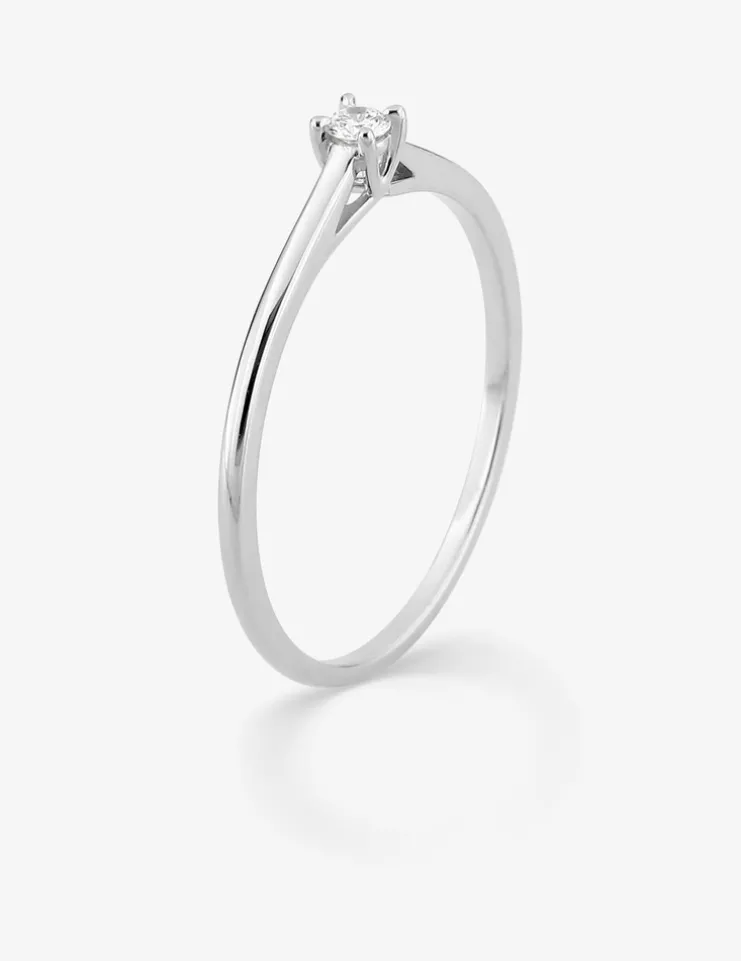 Bague solitaire en or blanc 375 ‰ avec diamant synthétique 0,05 ct SO OR