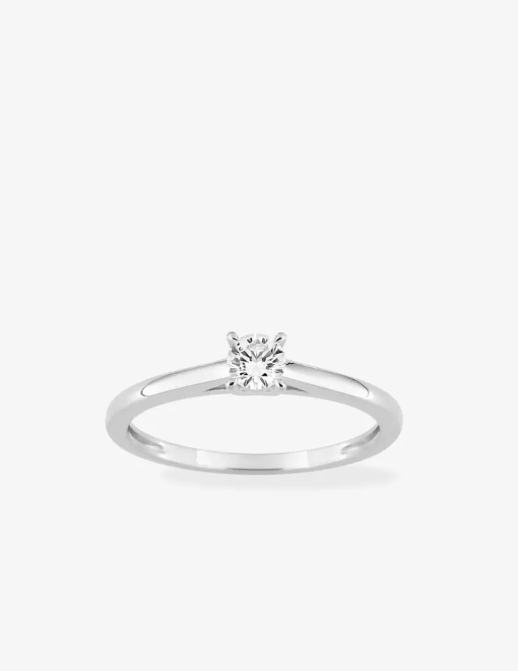 Bague solitaire en or blanc 375 ‰ avec diamant synthétique 0,20 ct SO OR