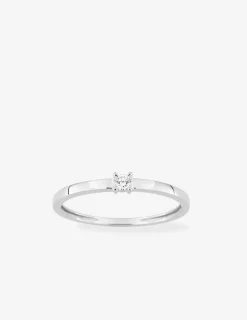 Bague solitaire en or blanc 375 ‰ avec diamant synthétique 0,05 ct, ruban plat SO OR